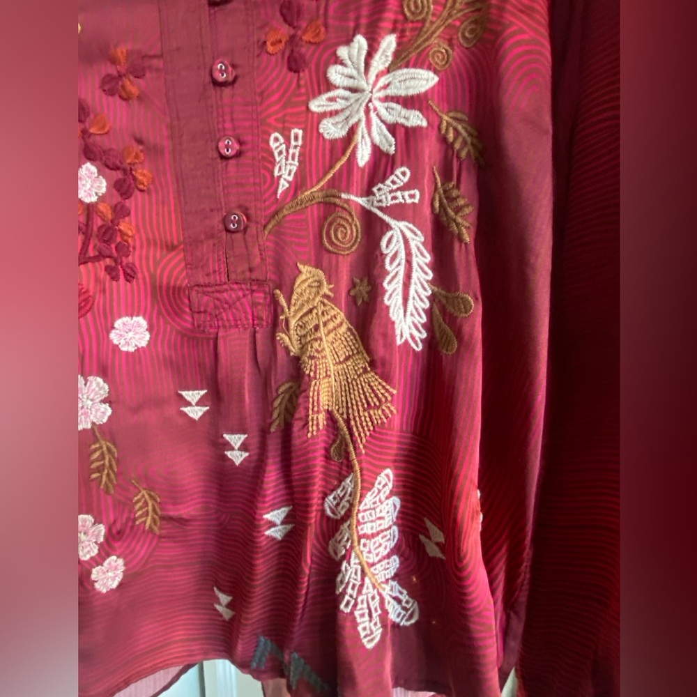 Johnny Was Burgundy Embroidered Top - Picture 7 of 9